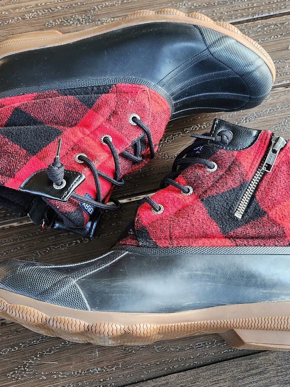 Sperry Topsider Saltwater Duck Lug Boot Waterproof Buffalo Check Plaid Size 8.5